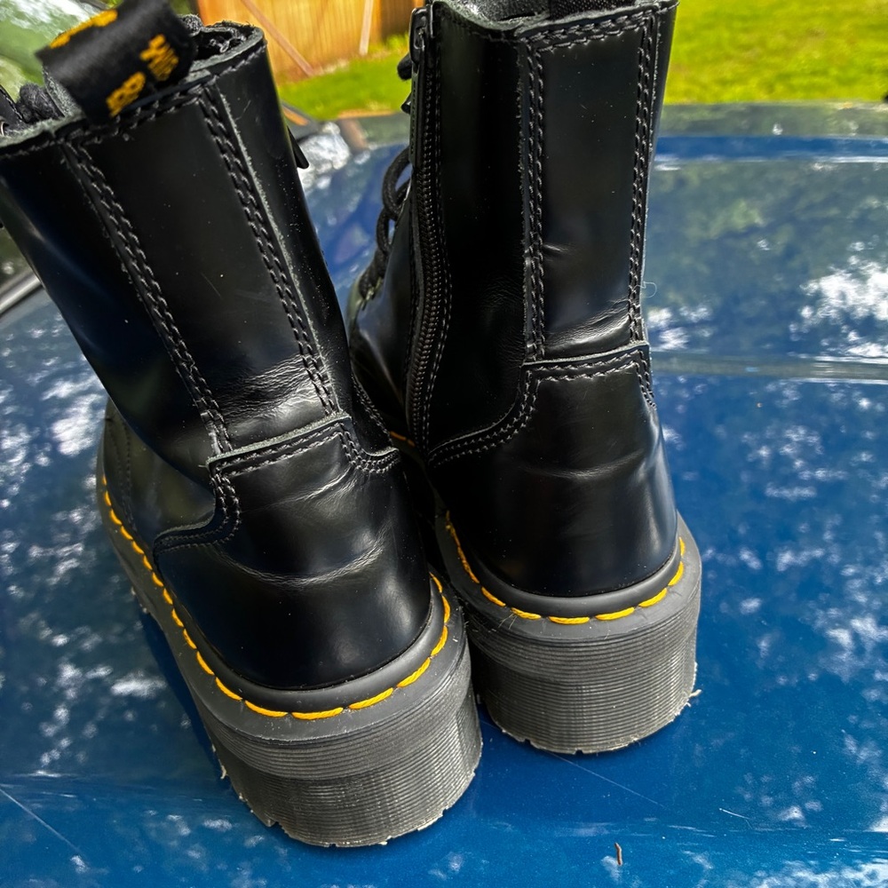 Dr. Martens Black Leather Ankle Boots with Yellow Accents - Picture 9 of 10